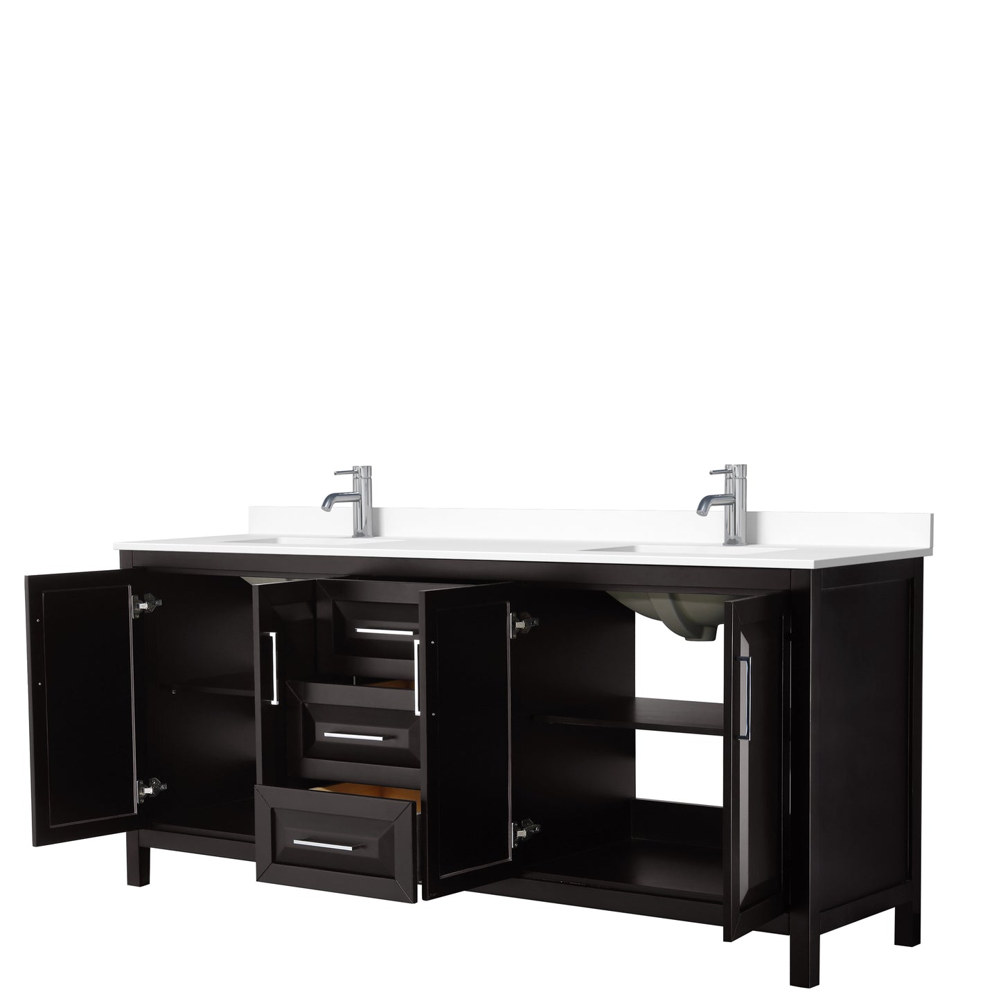 Daria 80" Double Vanity in Dark Espresso, White Cultured Marble Top, Sinks