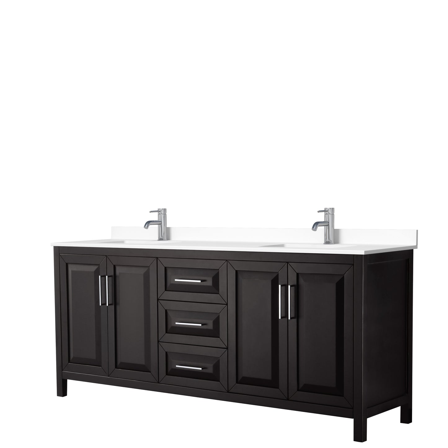 Daria 80" Double Vanity in Dark Espresso, White Cultured Marble Top, Sinks