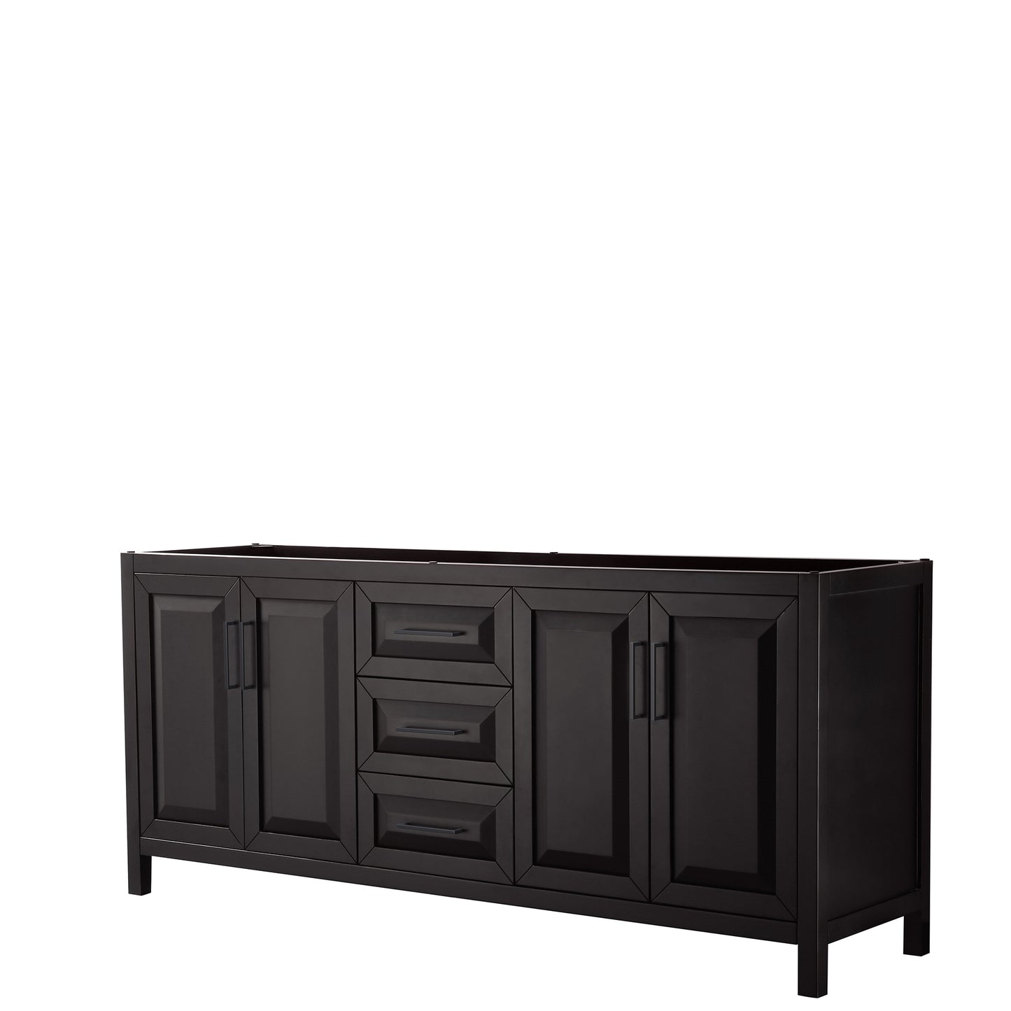 Daria 80" Double Vanity in Dark Espresso, No Top, No Sink, Matte Black Trim