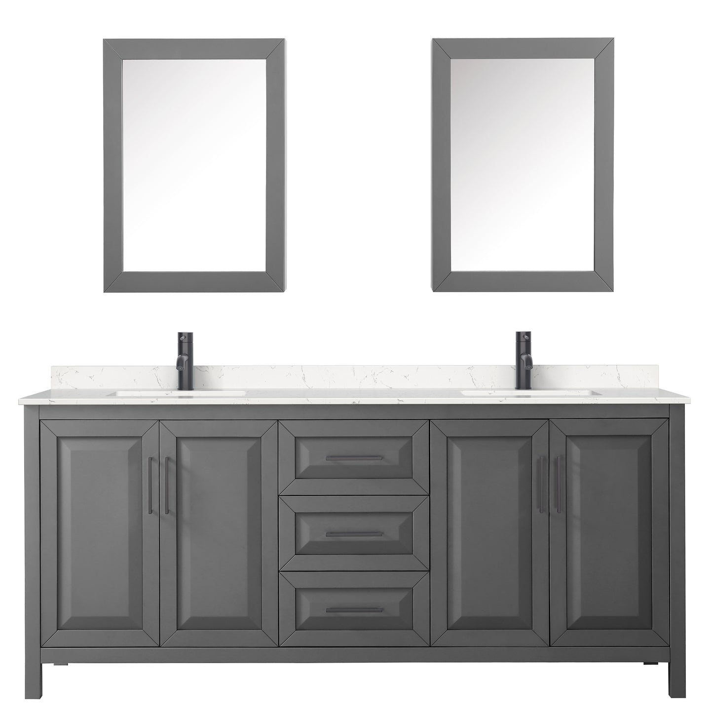 Daria 80" Gray Double Vanity, Carrara Marble Top, Black Trim, Medicine Cabinets