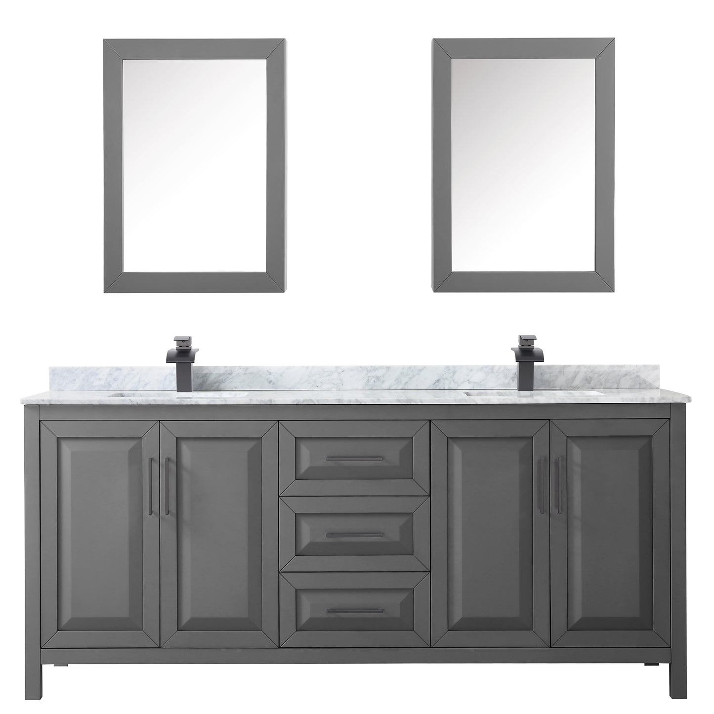 Daria 80" Double Vanity in Dark Gray, Top, Black Trim, Medicine Cabinets