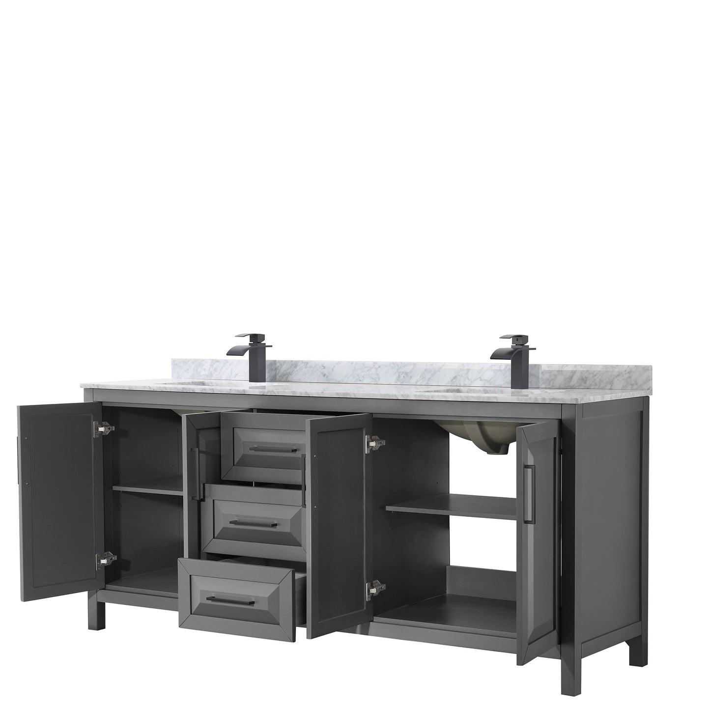 Daria 80" Double Vanity in Dark Gray, Top, Square Sinks, Matte Black Trim