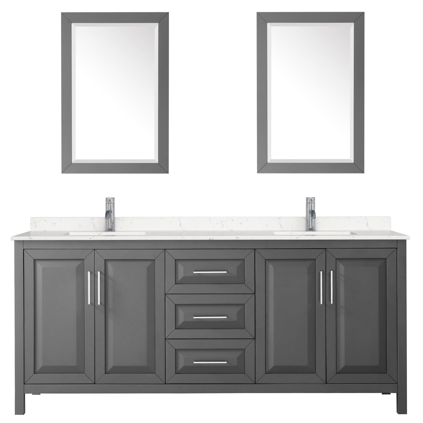 Daria 80" Double Vanity in Dark Gray, Carrara Cultured Marble Top, 24" Mirrors