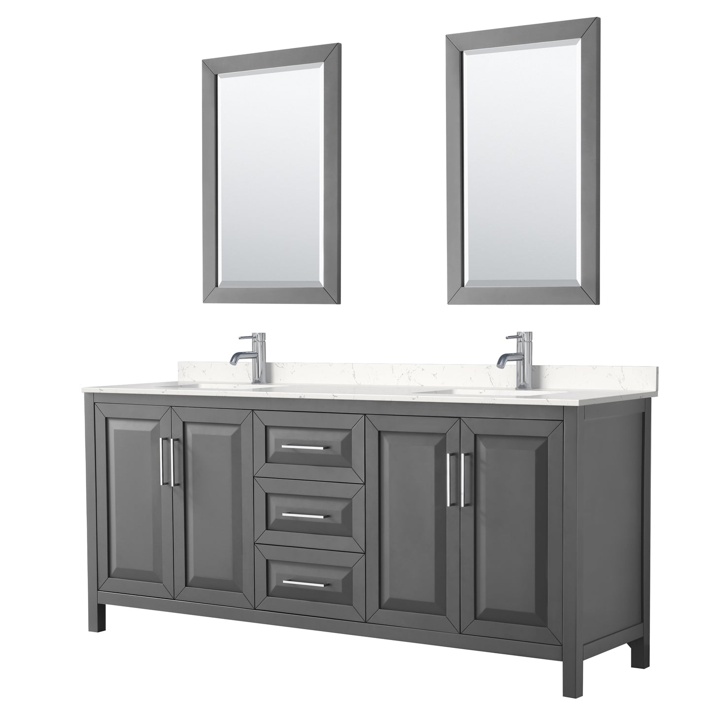 Daria 80" Double Vanity in Dark Gray, Carrara Cultured Marble Top, 24" Mirrors