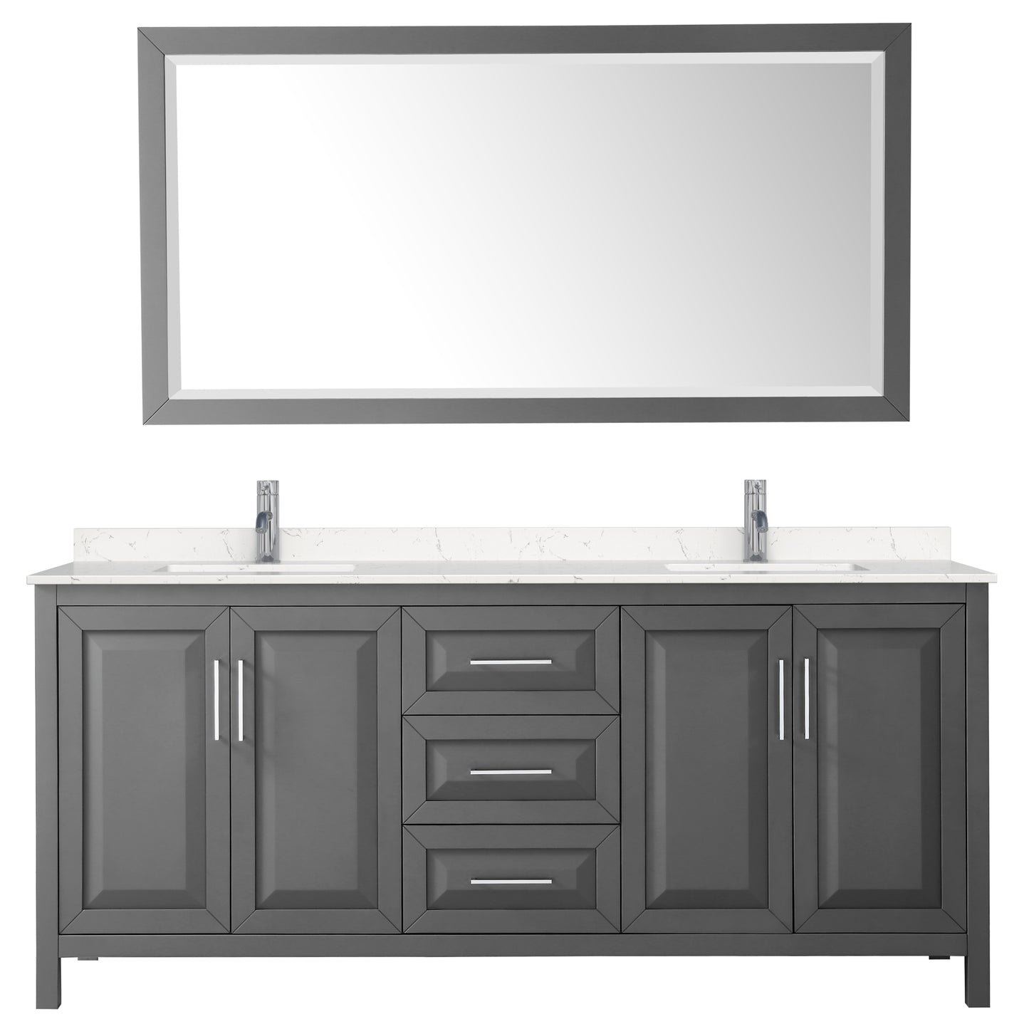Daria 80" Double Vanity in Dark Gray, Carrara Cultured Marble Top, 70" Mirror