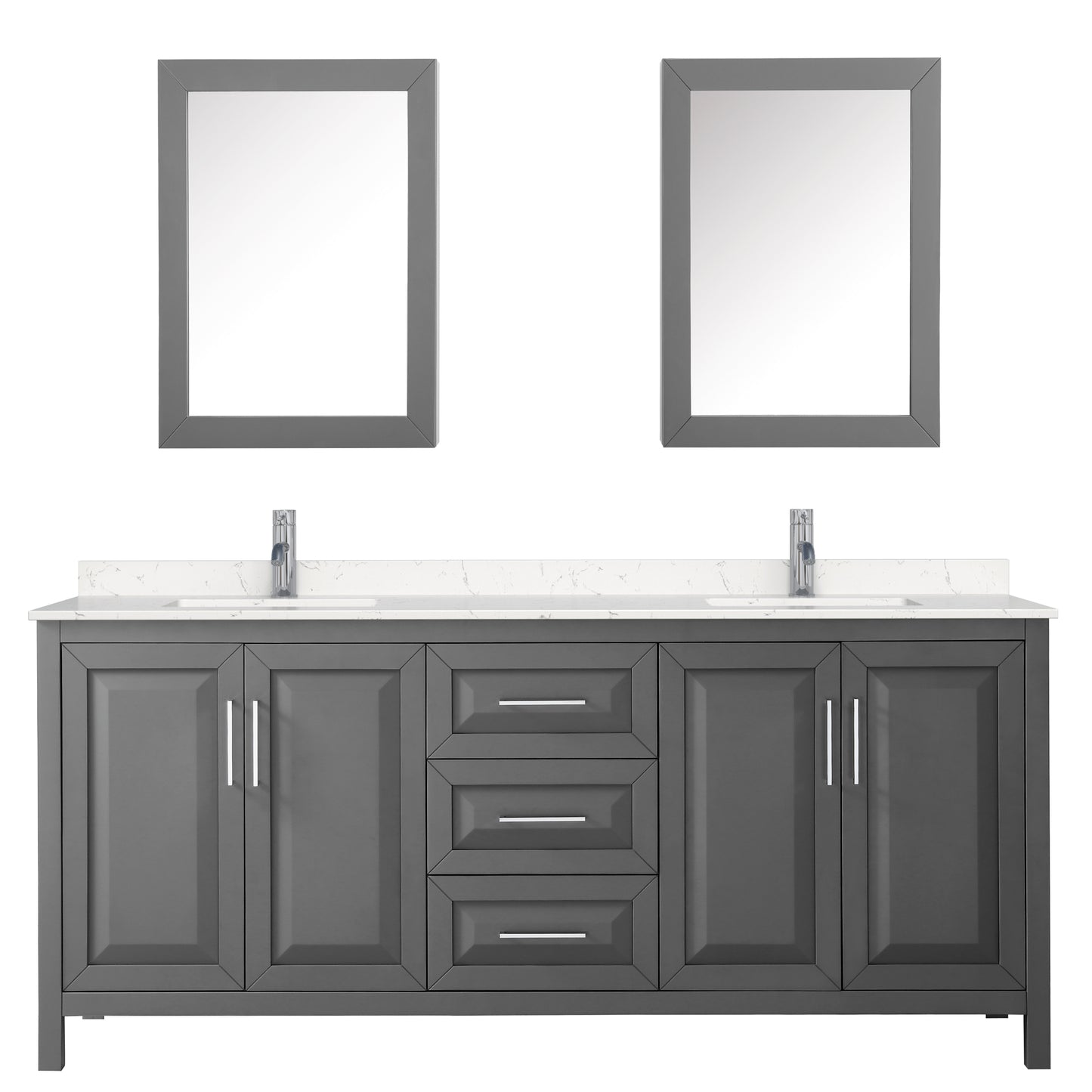 Daria 80" Double Vanity in Gray, Carrara Cultured Marble Top, Medicine Cabinets