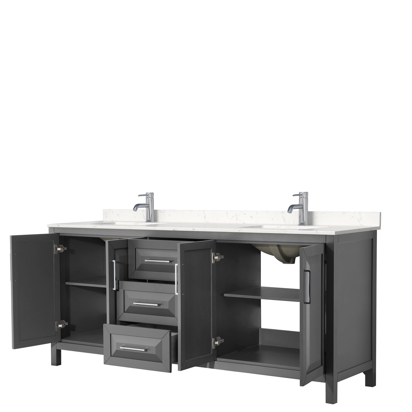 Daria 80" Double Vanity in Dark Gray, Carrara Cultured Marble Top, Sinks