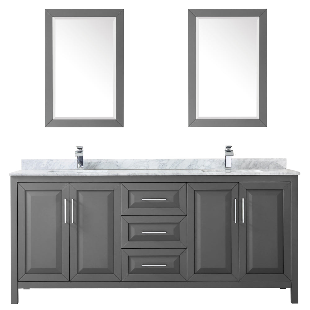 Daria 80" Double Vanity in Dark Gray, Top, Square Sinks, 24" Mirrors