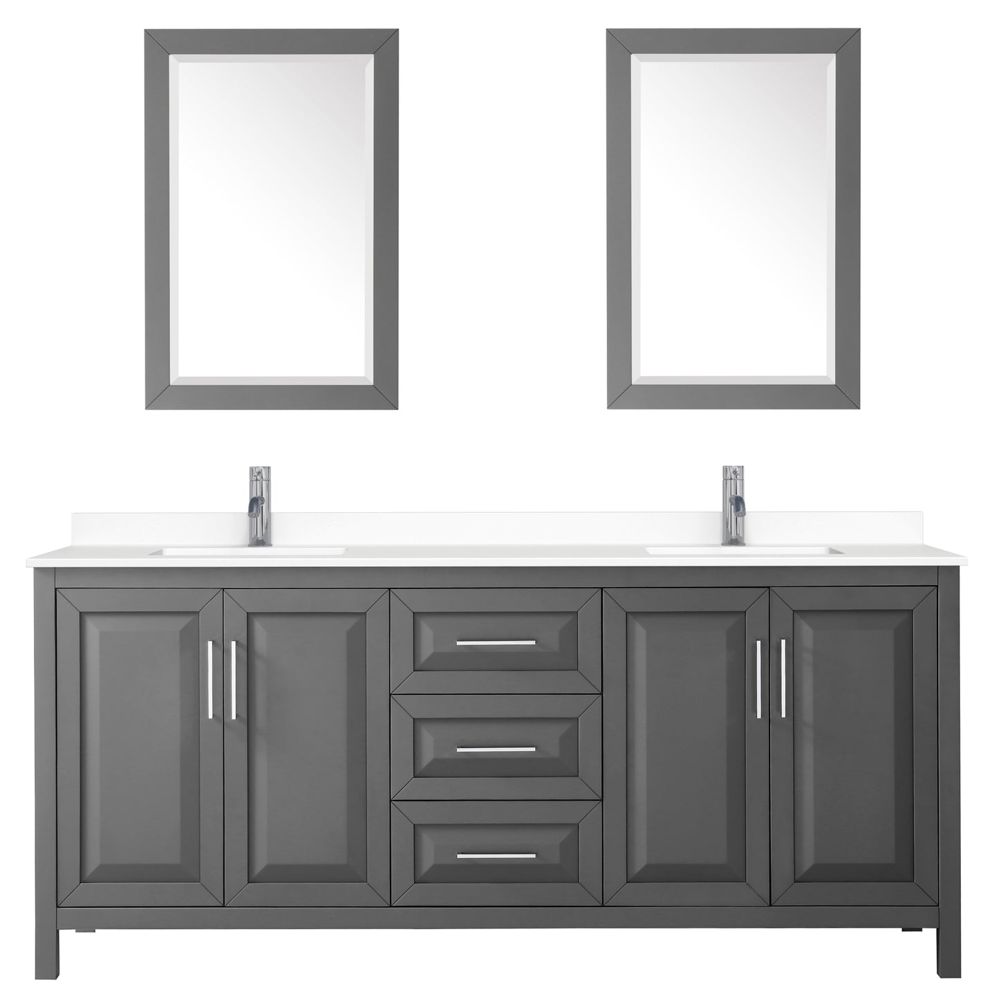 Daria 80" Double Vanity in Dark Gray, White Cultured Marble Top, 24" Mirrors