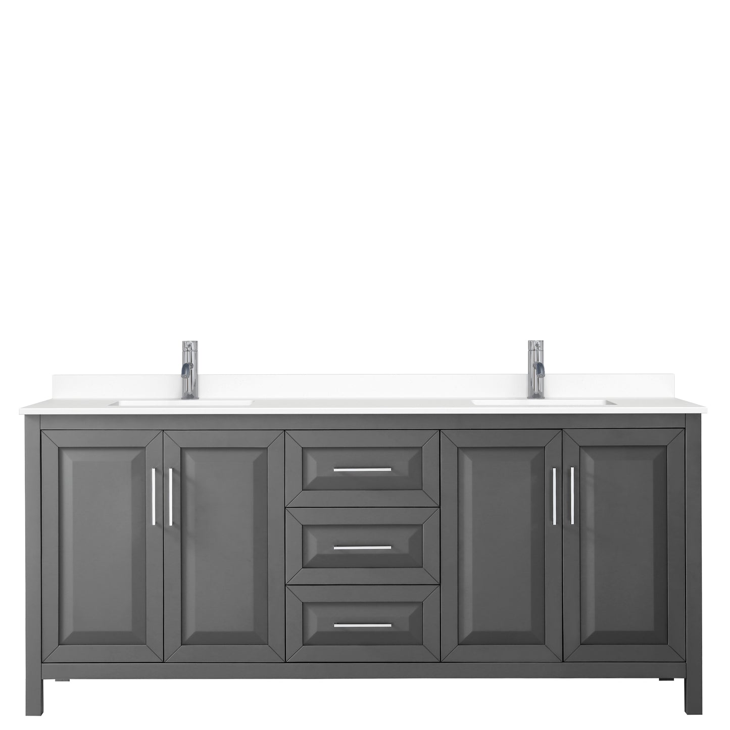 Daria 80" Double Vanity in Dark Gray, White Cultured Marble Top, Sinks