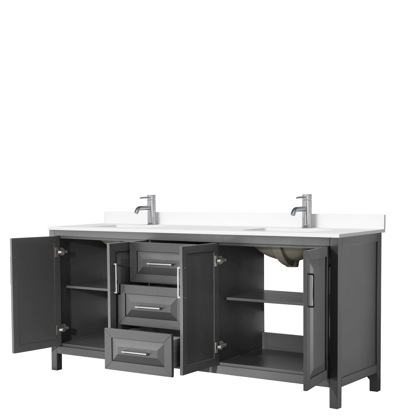 Daria 80" Double Vanity in Dark Gray, White Cultured Marble Top, Sinks