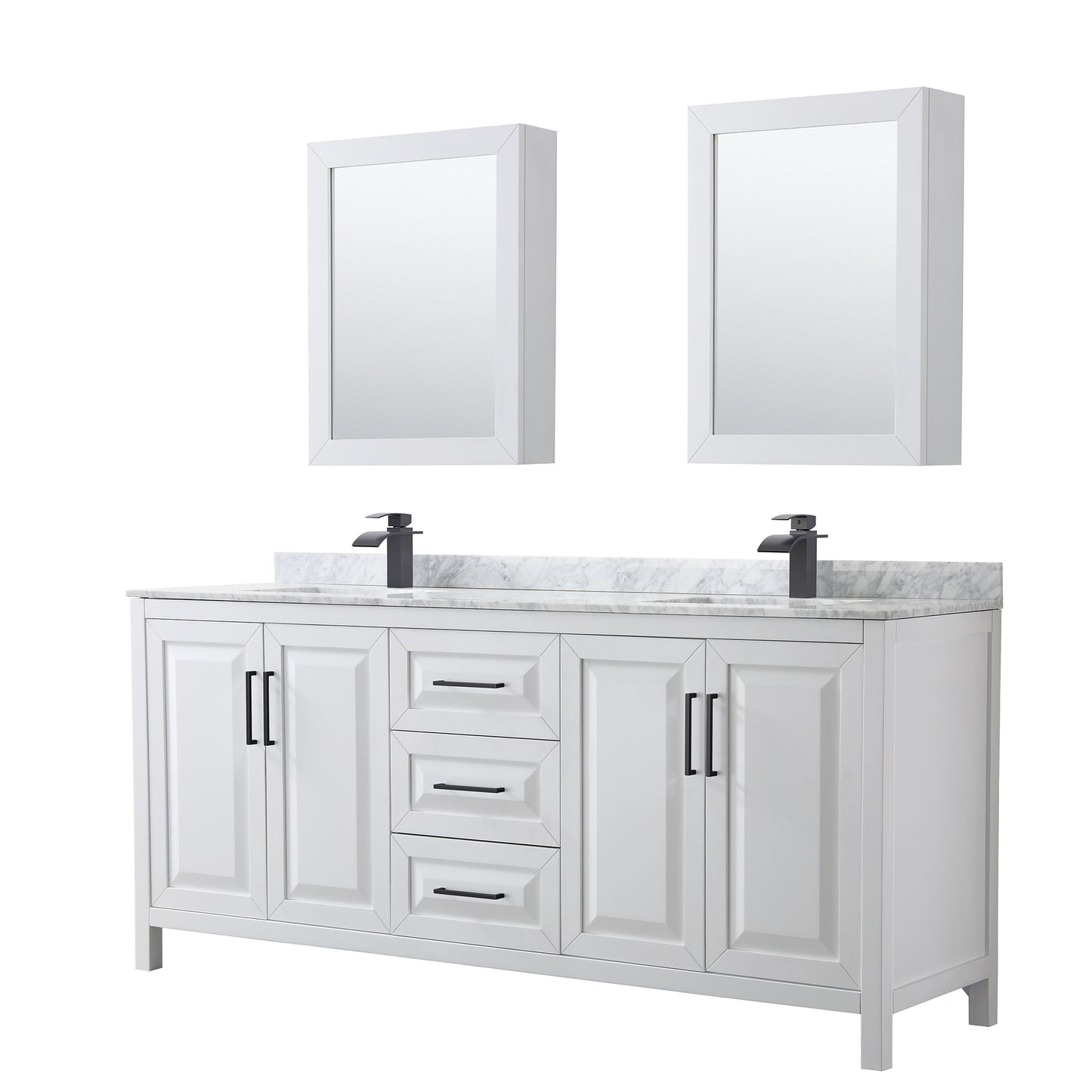 Daria 80" Double Vanity in White, Top, Black Trim, Medicine Cabinets
