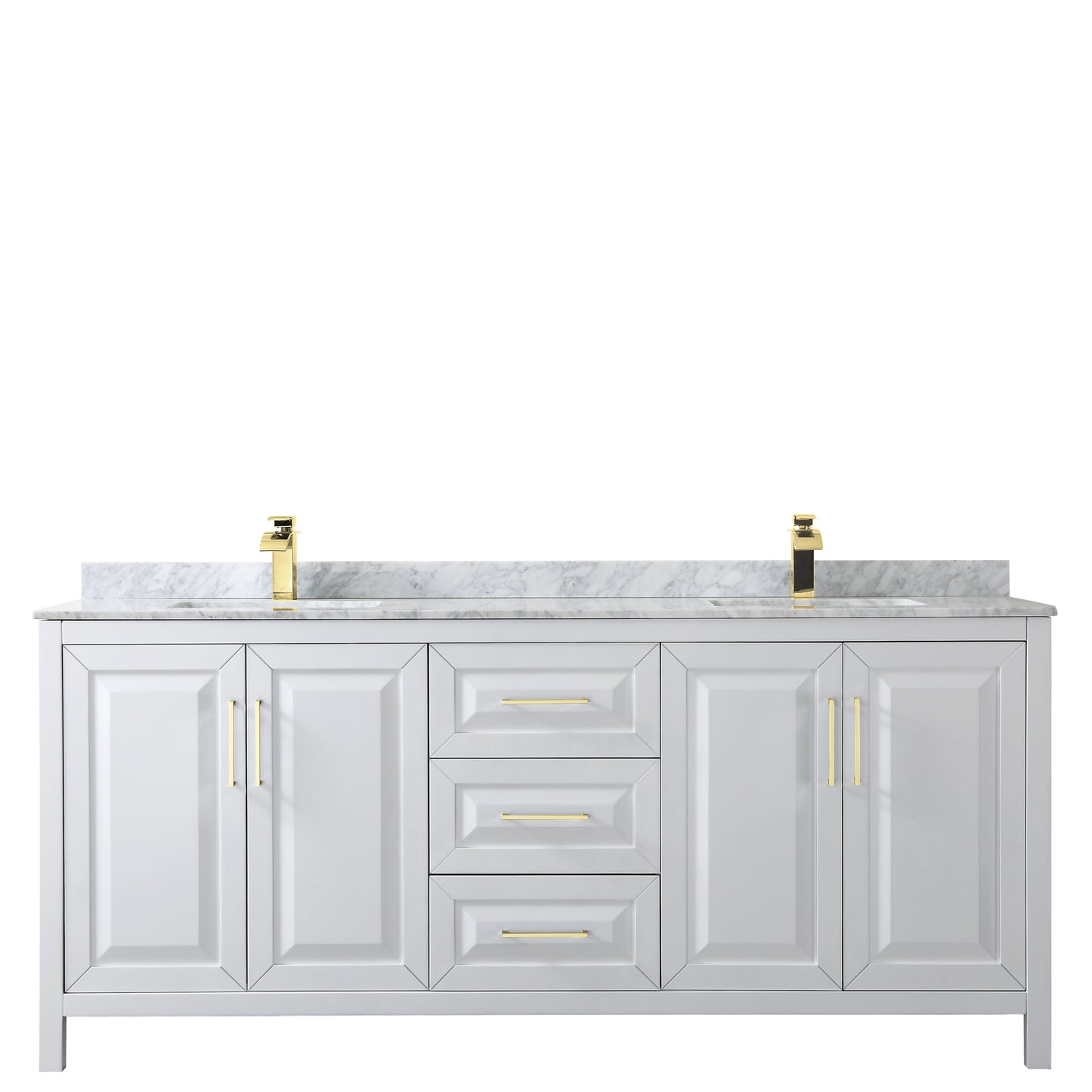 Daria 80" Double Vanity in White, Top, Square Sinks, Brushed Gold Trim