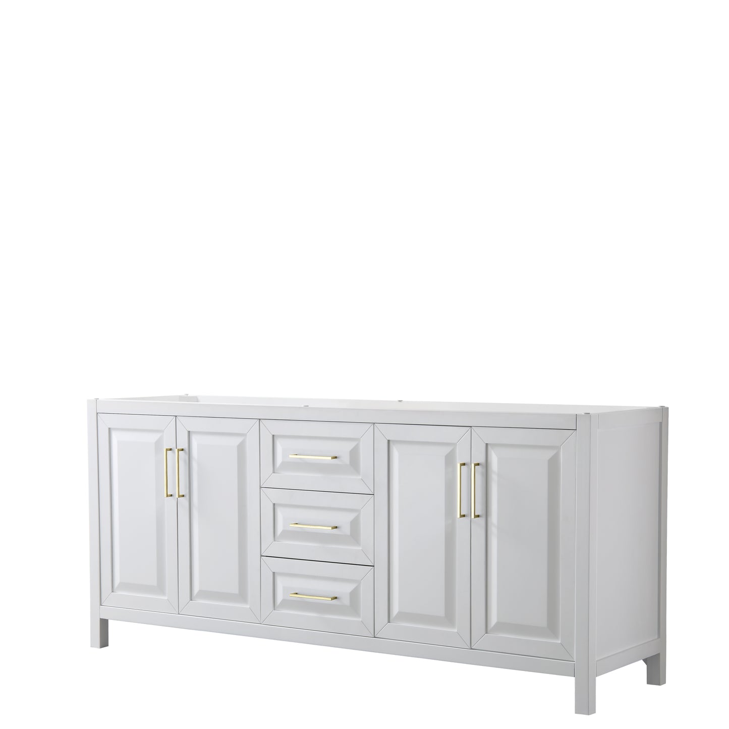 Daria 80" Double Vanity in White, No Top, No Sink, Brushed Gold Trim