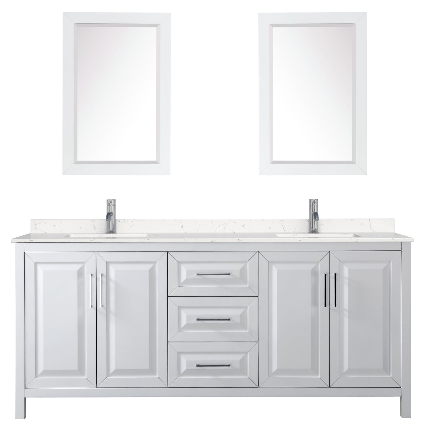 Daria 80" Double Vanity in White, Carrara Cultured Marble Top, 24" Mirrors
