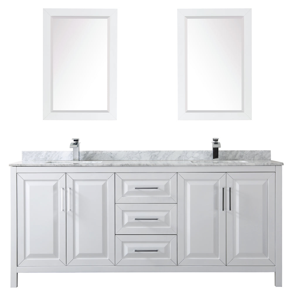 Daria 80" Double Vanity in White, Top, Square Sinks, 24" Mirrors