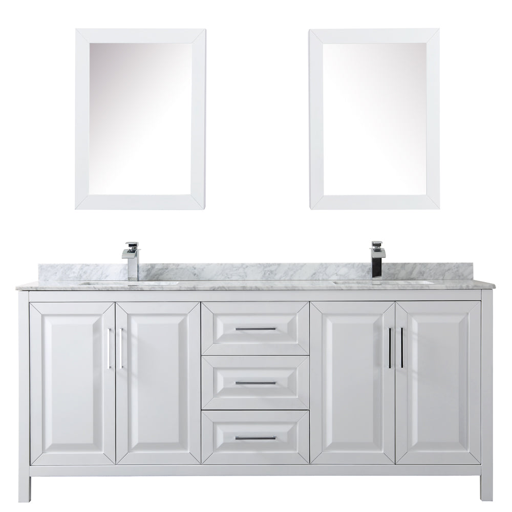 Daria 80" Double Vanity in White, Top, Square Sinks, Medicine Cabinets