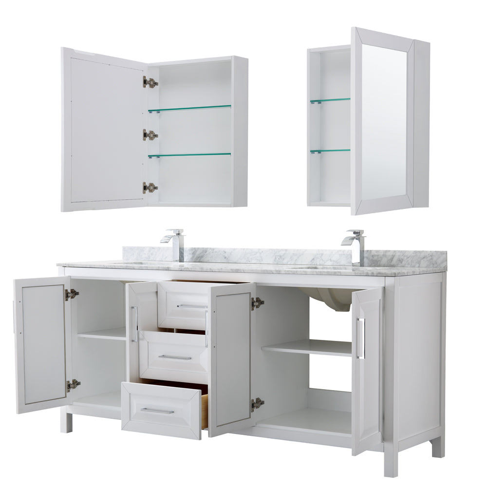 Daria 80" Double Vanity in White, Top, Square Sinks, Medicine Cabinets