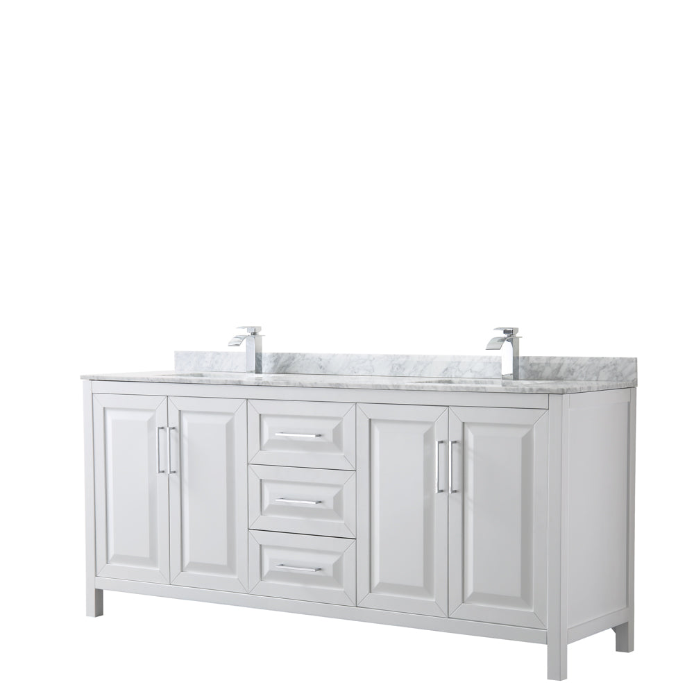 Daria 80" Double Vanity in White, Top, Square Sinks, No Mirror