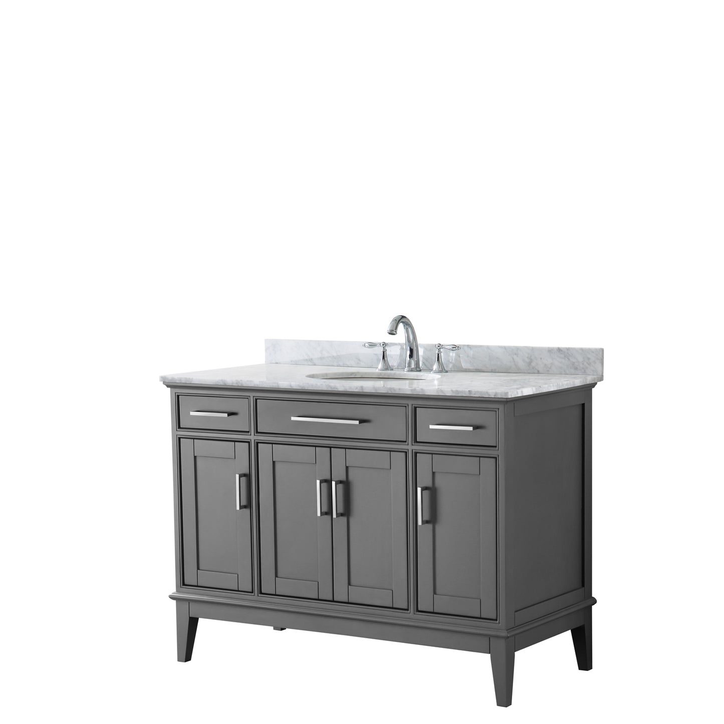 Margate 48 Inch Single Bathroom Vanity in Dark Gray, White Carrara Marble Countertop, Undermount Oval Sink, and No Mirror