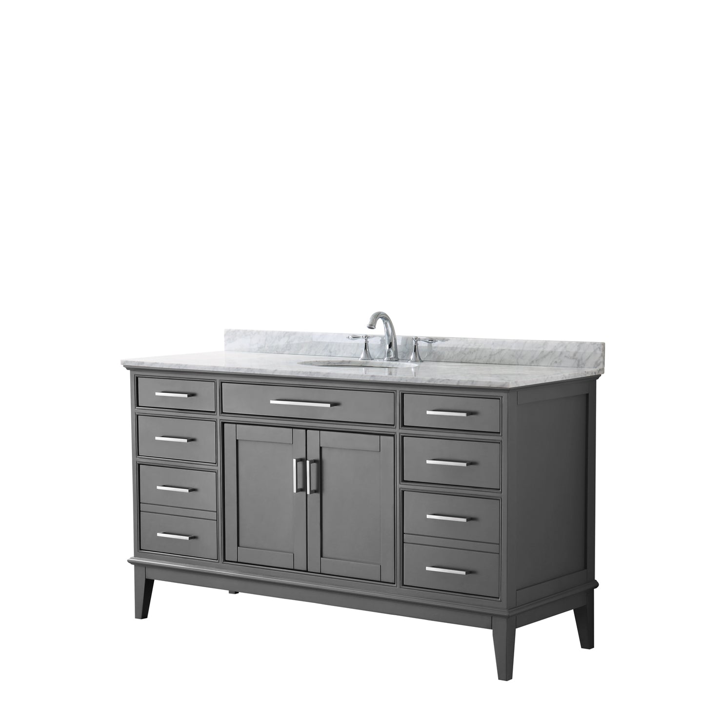 Margate 60 Inch Single Bathroom Vanity in Dark Gray, White Carrara Marble Countertop, Undermount Oval Sink, and No Mirror