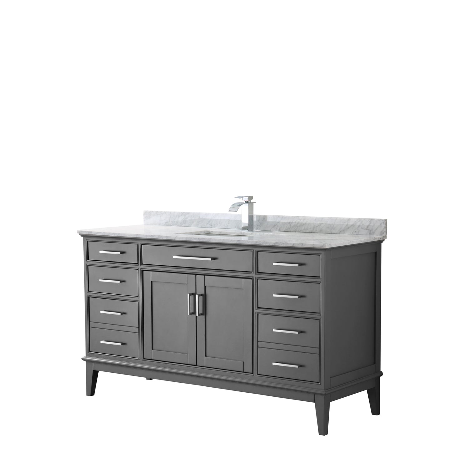 Margate 60 Inch Single Bathroom Vanity in Dark Gray, White Carrara Marble Countertop, Undermount Square Sink, and No Mirror