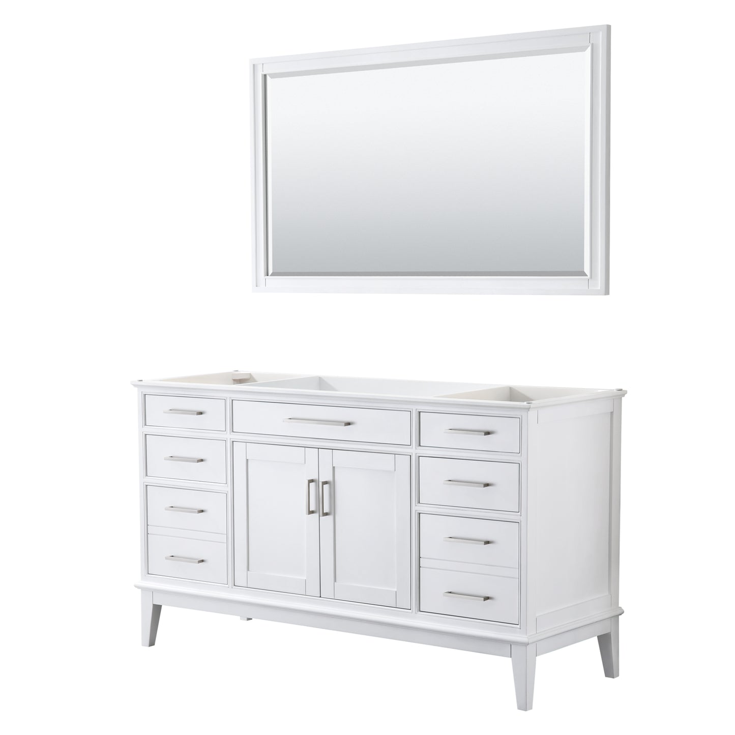 Margate 60 Inch Single Bathroom Vanity in White, No Countertop, No Sink, and 56 Inch Mirror