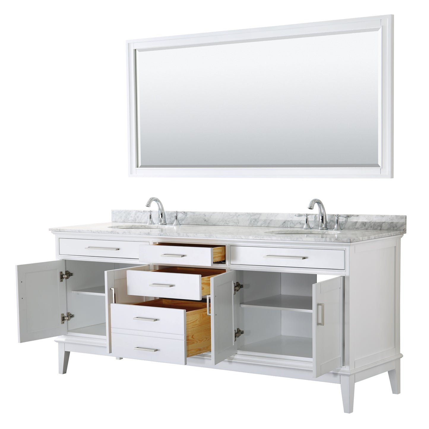 Margate 80" Double Vanity in White, Top, Oval Sinks, 70" Mirror