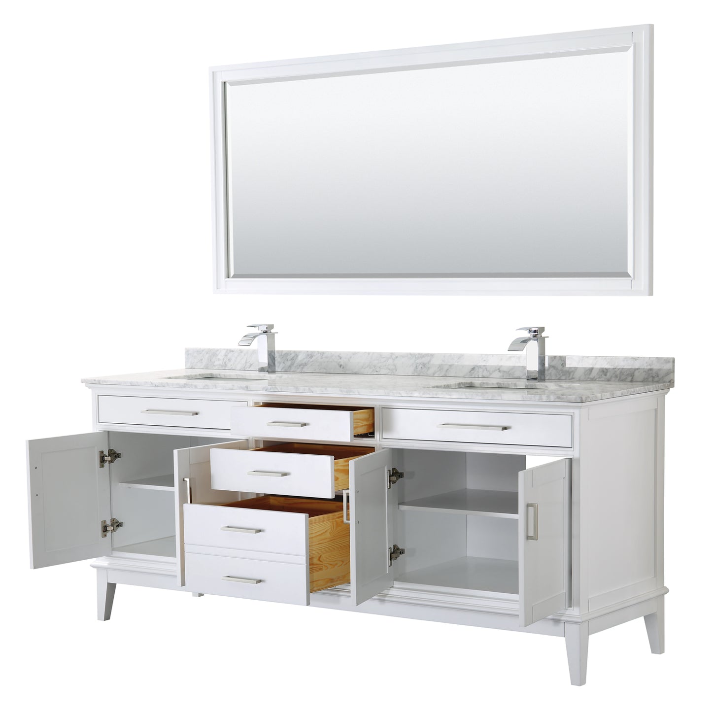 Margate 80" Double Vanity in White, Top, Square Sinks, 70" Mirror