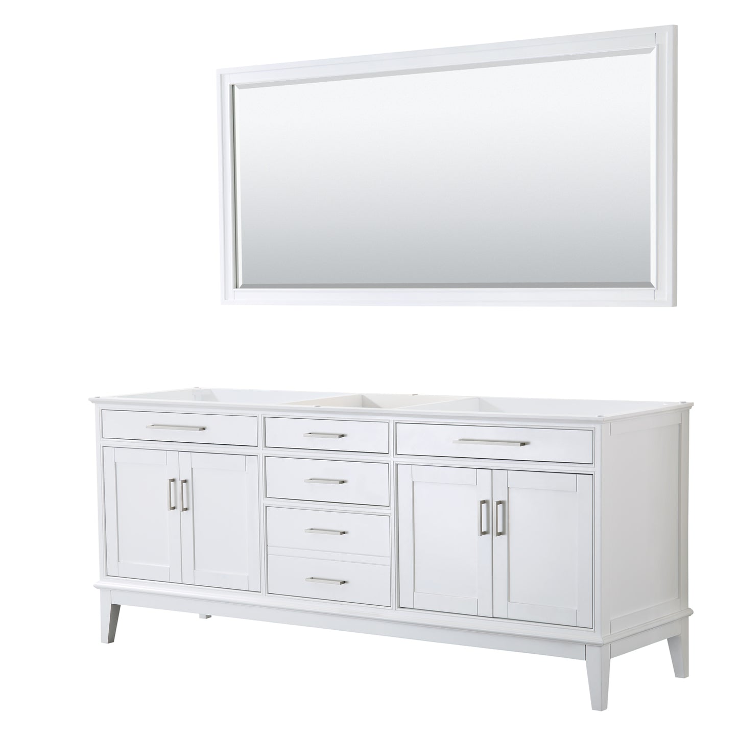 Margate 80" Double Vanity in White, No Top, No Sink, 70" Mirror