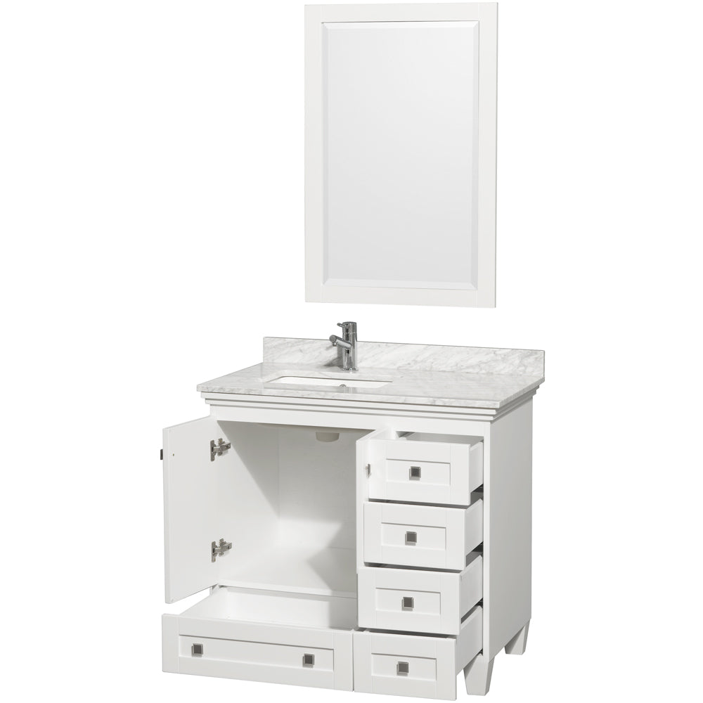 Acclaim 36" Single Vanity in White, Top, Square Sink, 24" Mirror