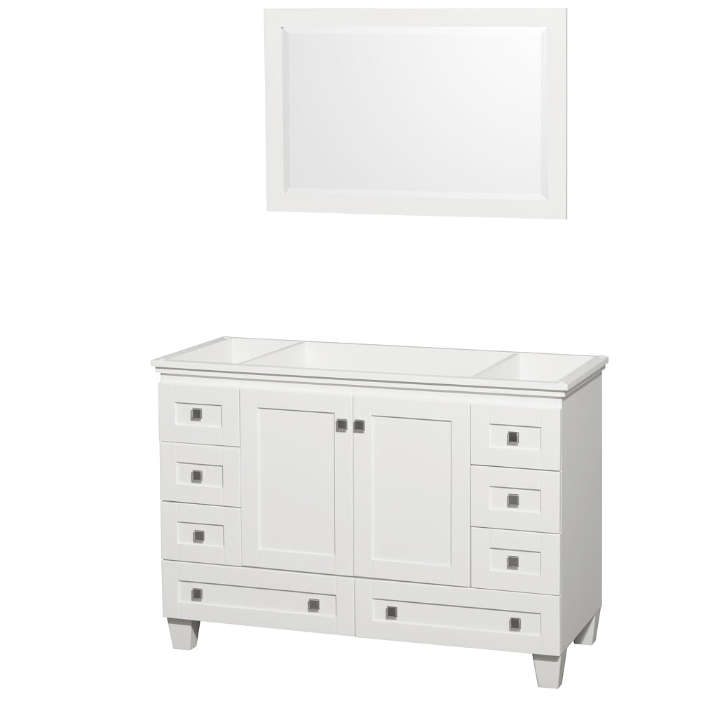 Acclaim 48" Single Vanity in White, No Top, No Sink, 24" Mirror