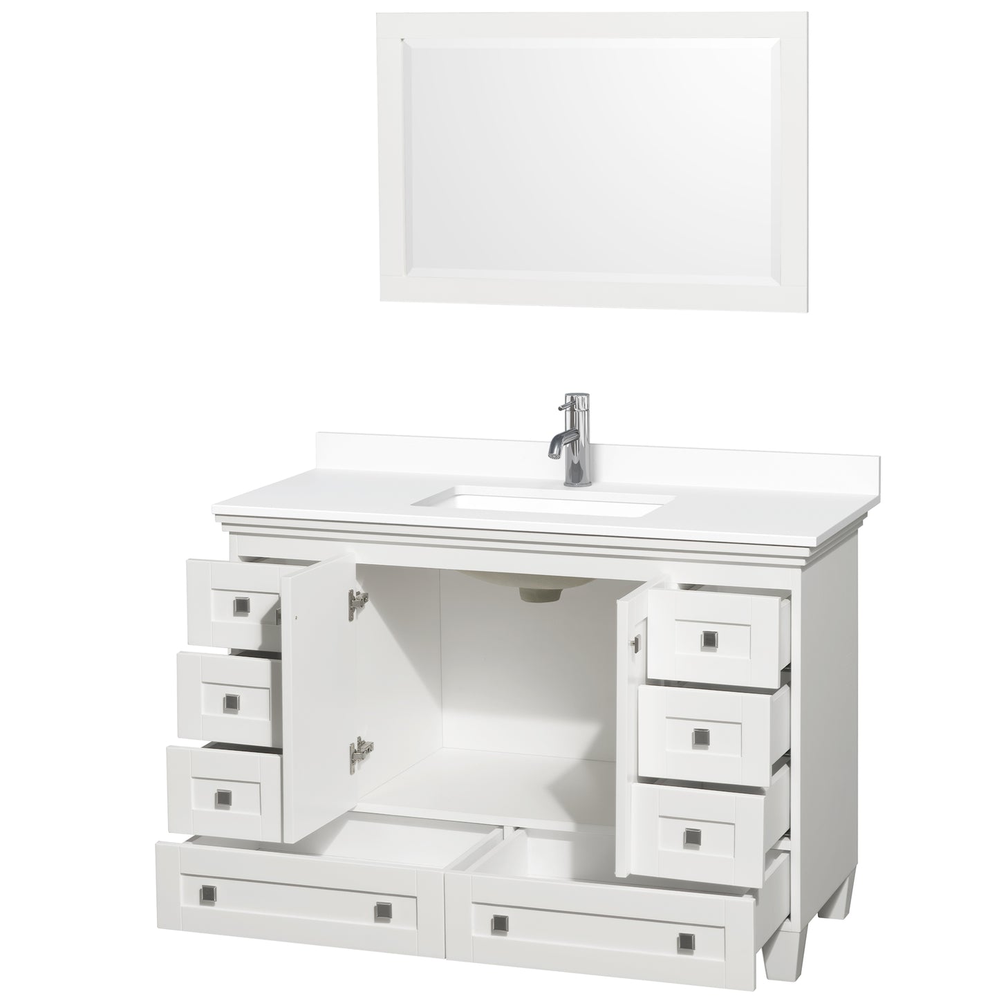 Acclaim 48" Single Vanity in White, White Cultured Marble Top, Sink, 24" Mirror