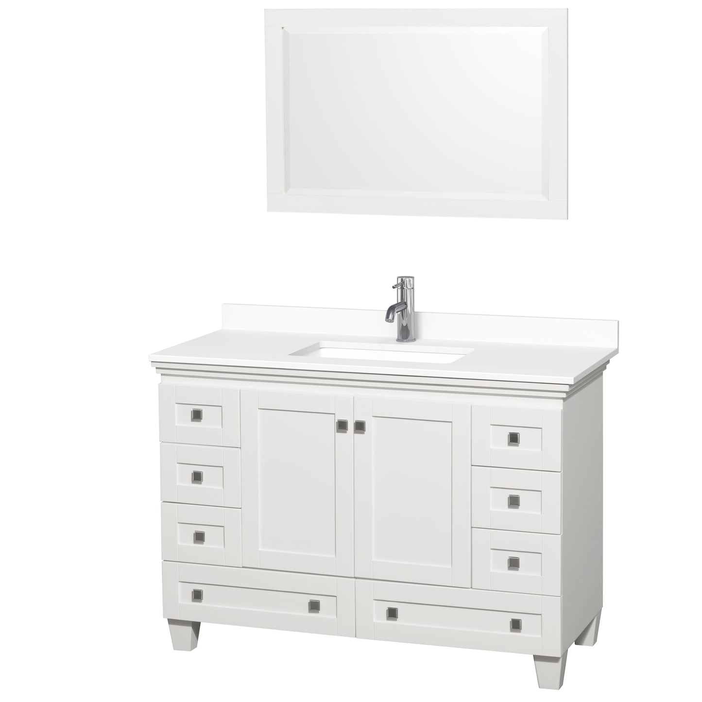 Acclaim 48" Single Vanity in White, White Cultured Marble Top, Sink, 24" Mirror