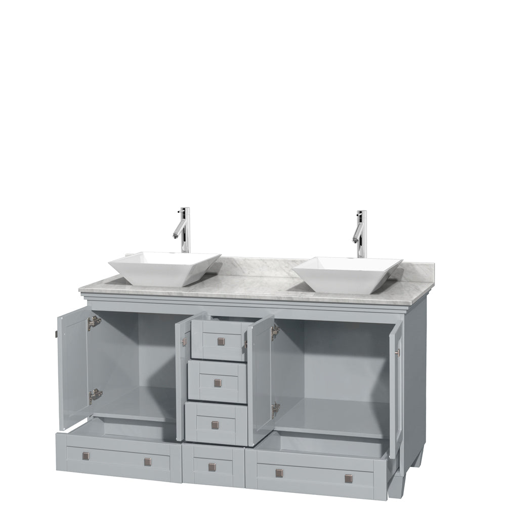 Acclaim 60" Double Vanity in Oyster Gray, Top, Pyra White Sinks