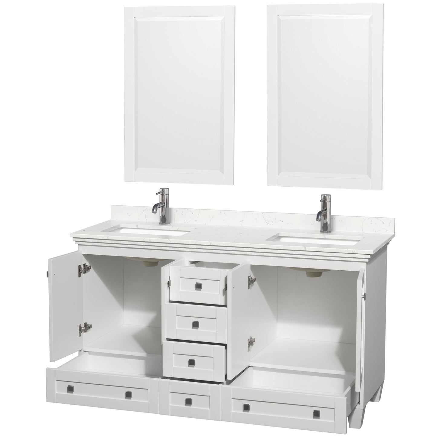 Acclaim 60" Double Vanity in White, Carrara Cultured Marble Top, 24" Mirrors