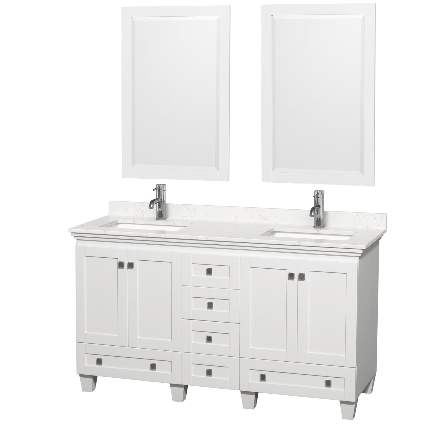 Acclaim 60" Double Vanity in White, Carrara Cultured Marble Top, 24" Mirrors