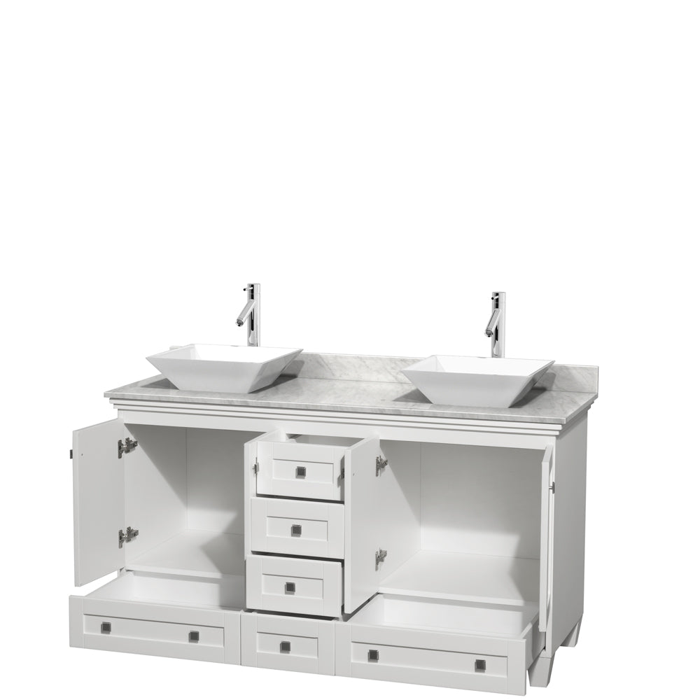 Acclaim 60" Double Vanity in White, Top, Pyra White Sinks, No Mirrors