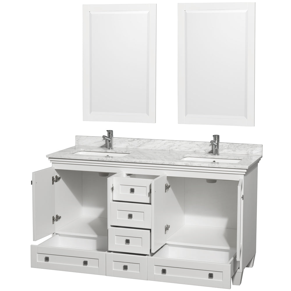 Acclaim 60" Double Vanity in White, Top, Square Sinks, 24" Mirrors