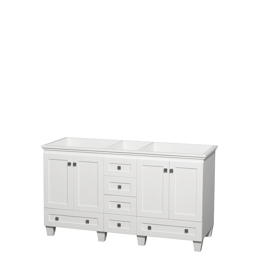 Acclaim 60" Double Vanity in White, No Top, No Sinks, No Mirrors