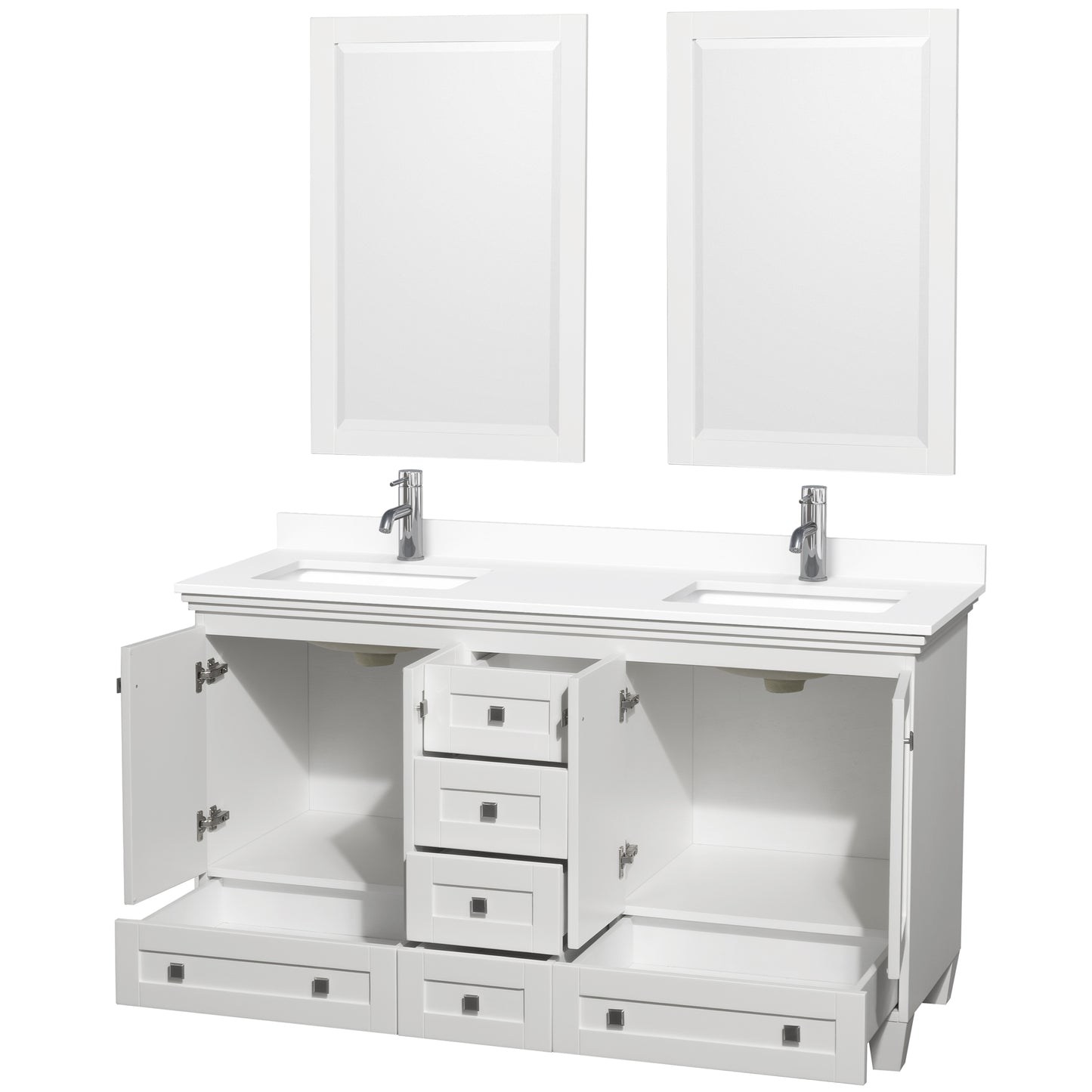 Acclaim 60" Double Vanity in White, White Cultured Marble Top, 24" Mirrors
