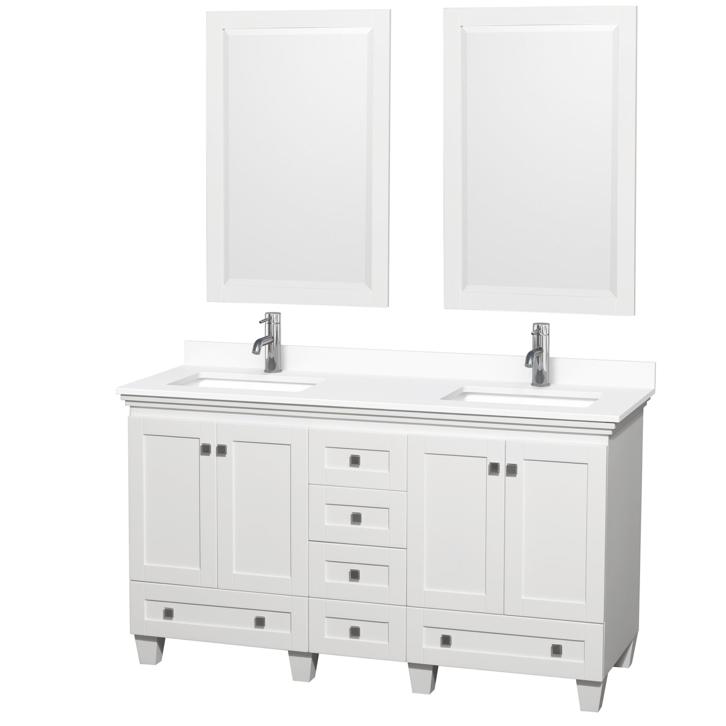 Acclaim 60" Double Vanity in White, White Cultured Marble Top, 24" Mirrors