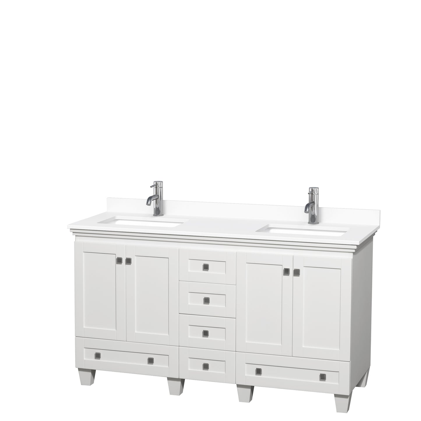 Acclaim 60" Double Vanity in White, White Cultured Marble Top, Sinks