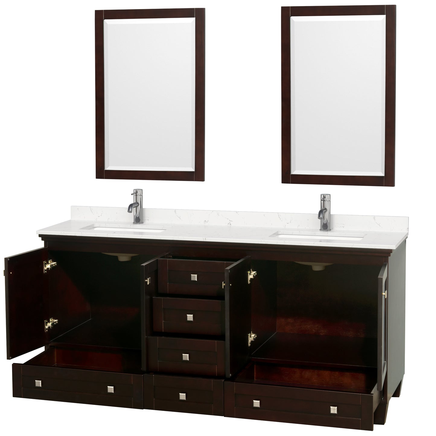 Acclaim 72" Double Vanity in Espresso, Carrara Cultured Marble Top, 24" Mirrors