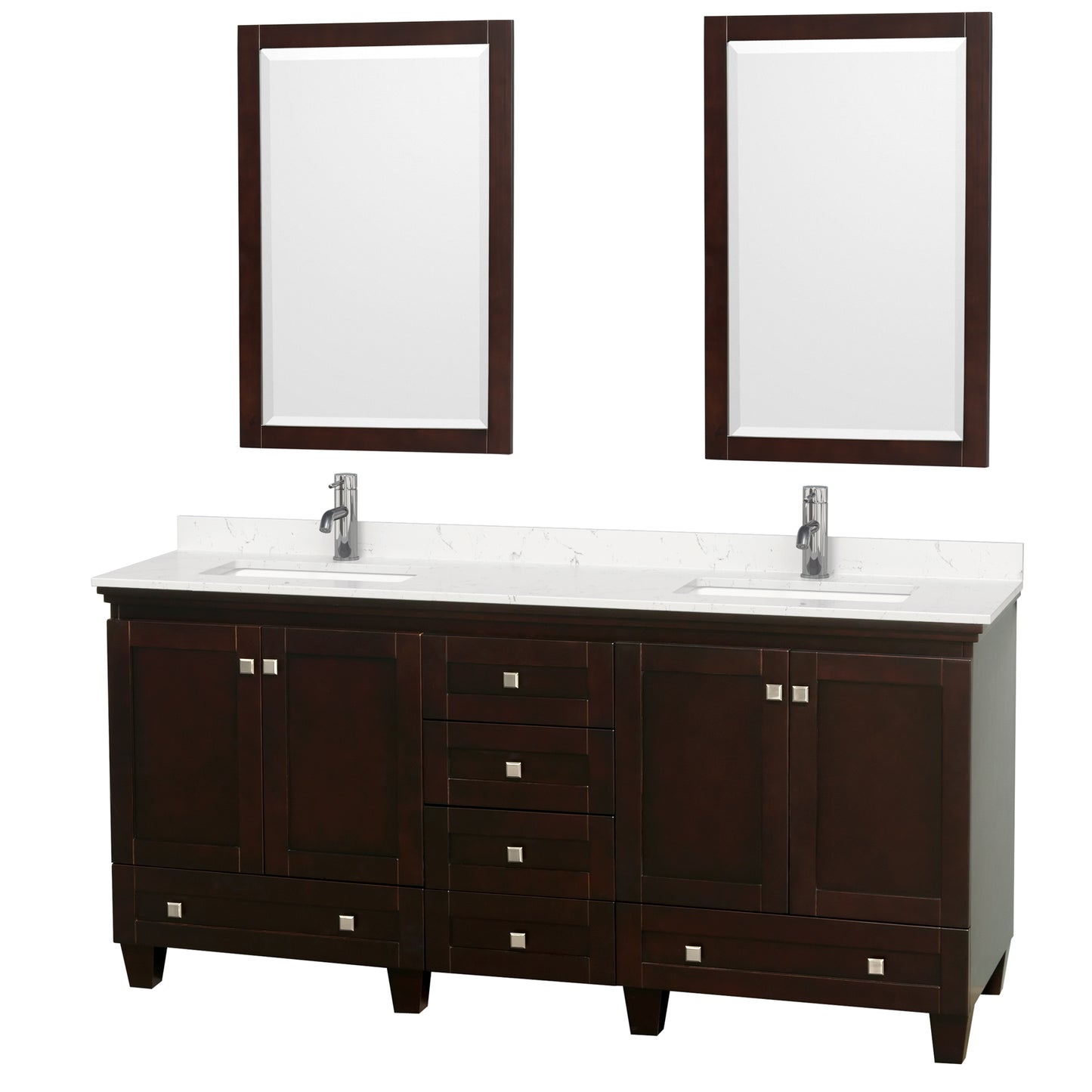 Acclaim 72" Double Vanity in Espresso, Carrara Cultured Marble Top, 24" Mirrors