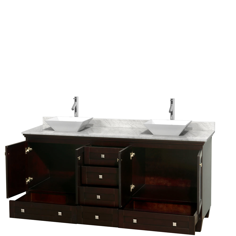 Acclaim 72" Double Vanity in Espresso, Top, Pyra White Sinks, No Mirrors