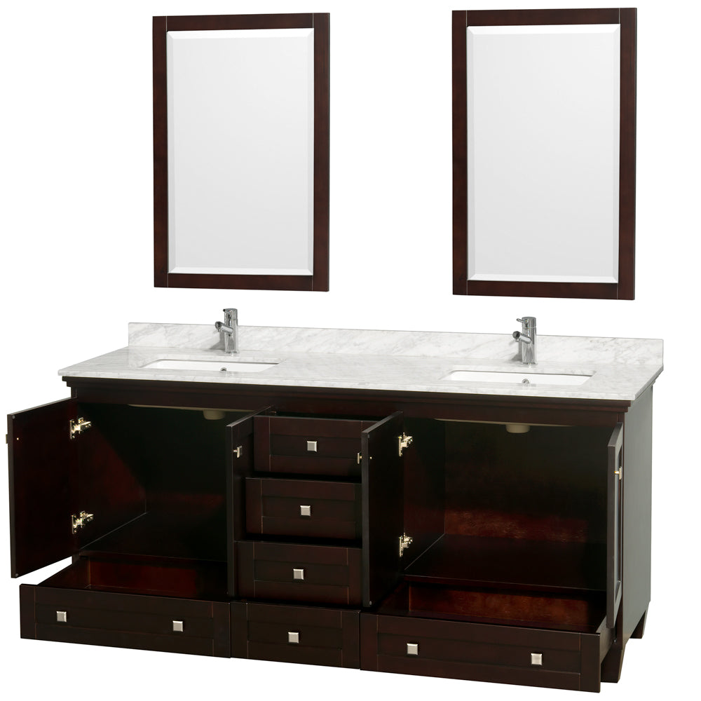 Acclaim 72" Double Vanity in Espresso, Top, Square Sinks, 24" Mirrors