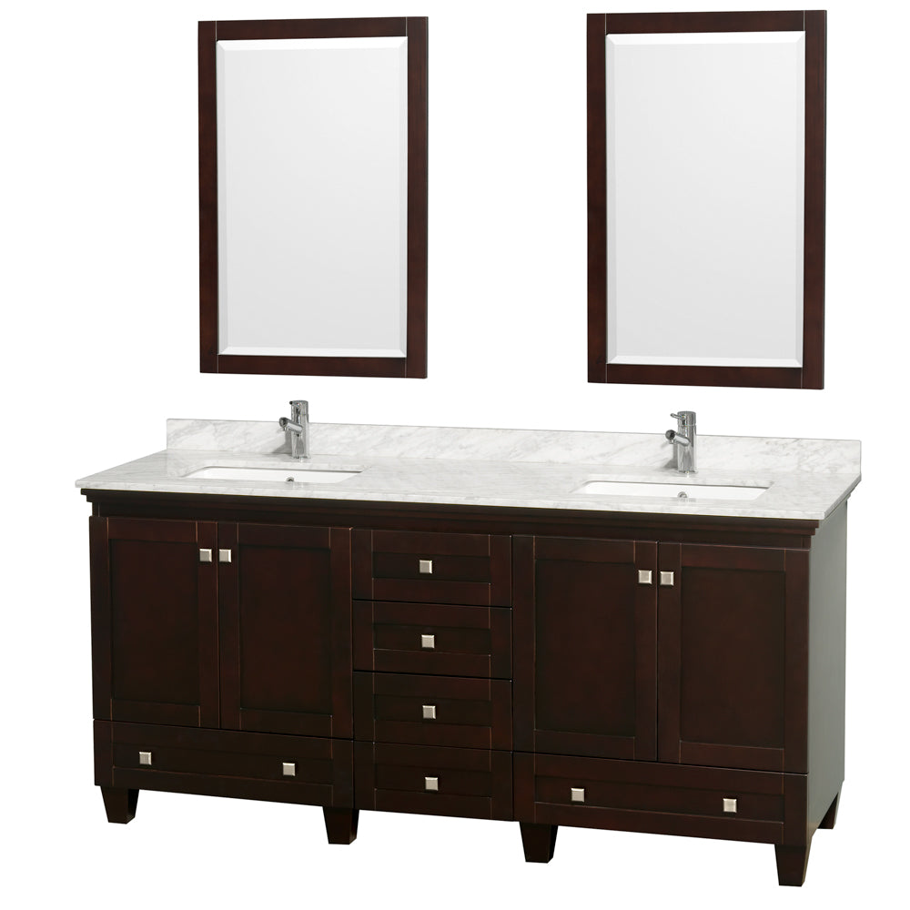 Acclaim 72" Double Vanity in Espresso, Top, Square Sinks, 24" Mirrors