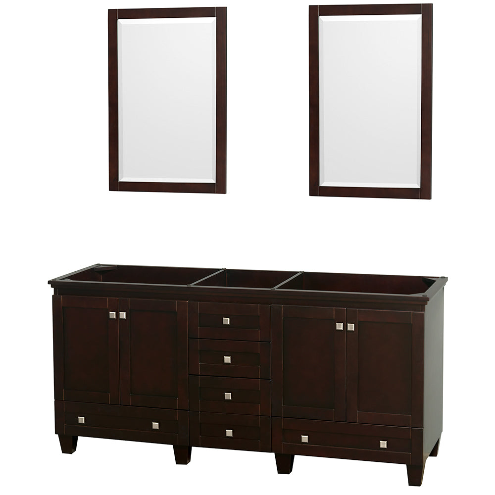Acclaim 72" Double Vanity in Espresso, No Top, No Sinks, 24" Mirrors