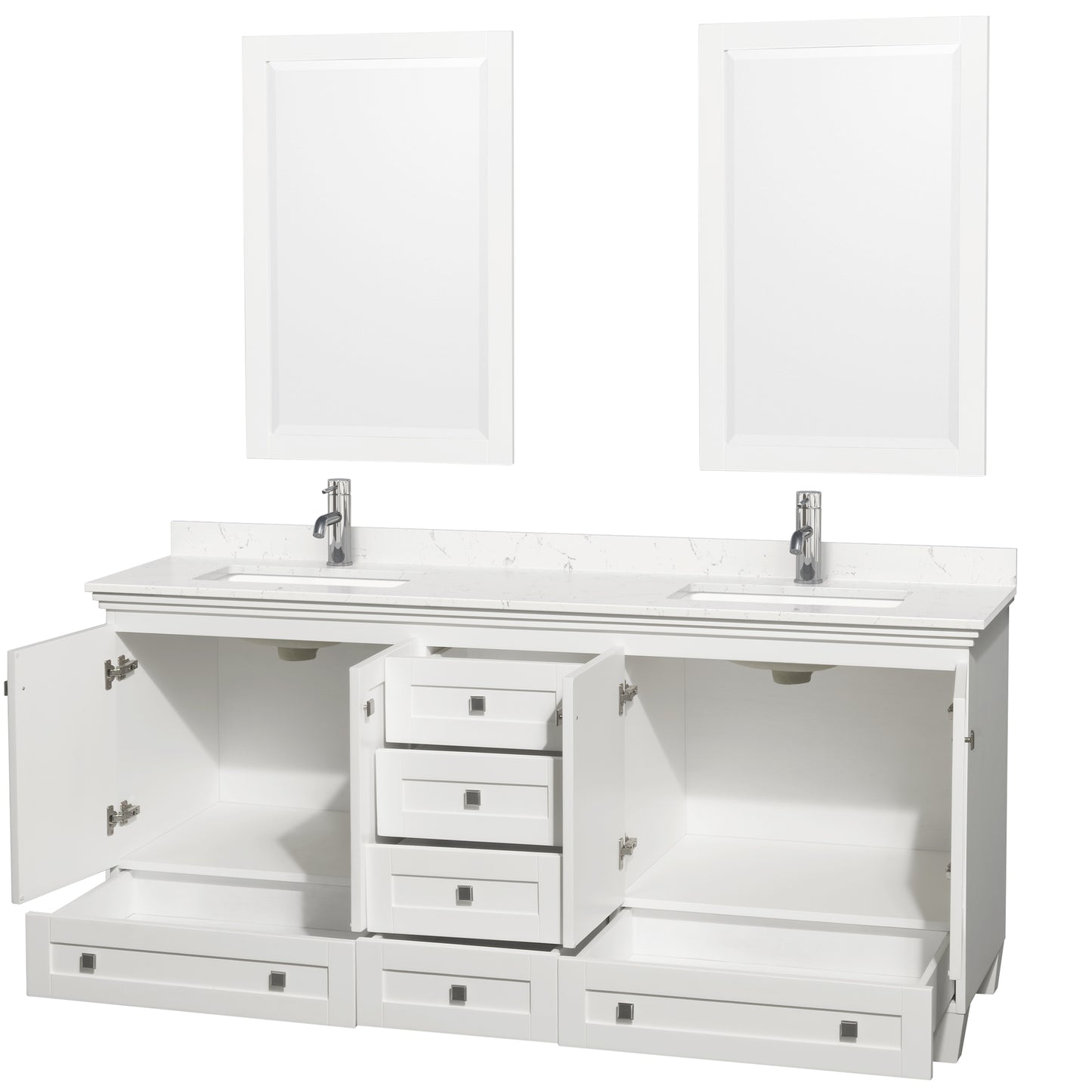 Acclaim 72" Double Vanity in White, Carrara Cultured Marble Top, 24" Mirrors